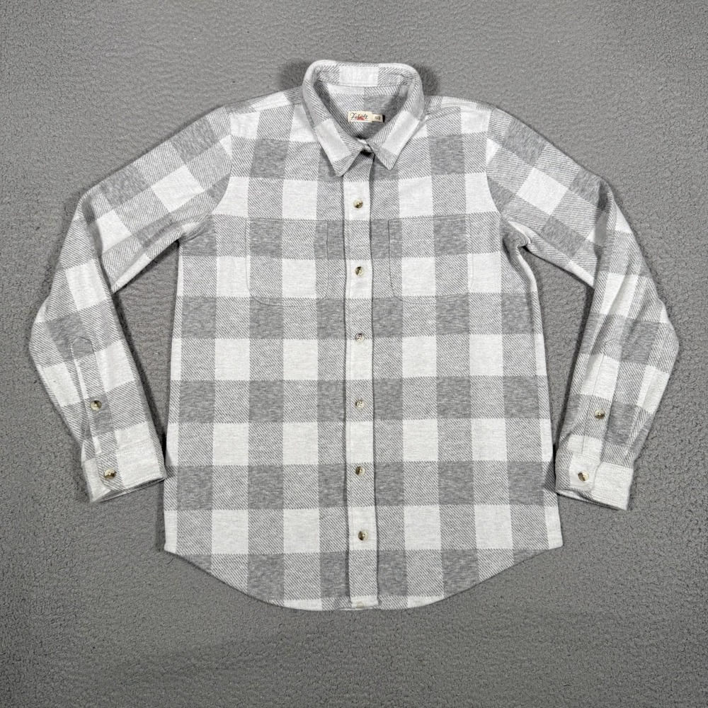 Faherty Sweater Shirt Womens XS Gray Buffalo Plaid Button Up Casual Preppy Logo